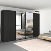 Supreme Duo Black Glass & Mirror 4 Door Sliding Door Wardrobe